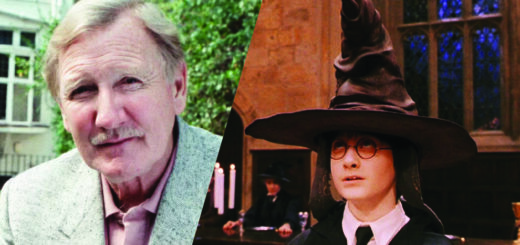 A photo of Leslie Phillips is pictured alongside a still of Harry Potter being Sorted.