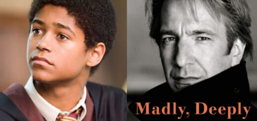 Collage of Alfred Enoch in "Harry Potter" and the cover of "Madly, Deeply: The Diaries of Alan Rickman"
