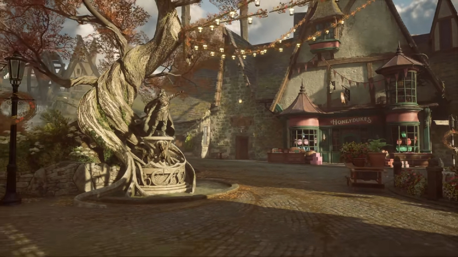 Screenshot of Hogsmeade from "Hogwarts Legacy" "Overture to the Unwritten" music video.