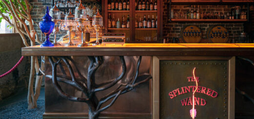 The Splintered Wand wizard restaurant, bar, and wand shop.
