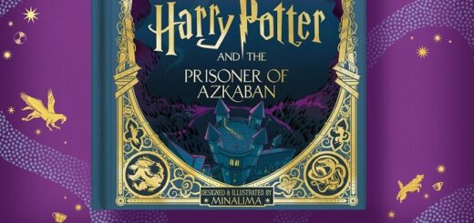 bottom half of Harry Potter and the Prisoner of Azkaban MinaLima illustrated edition cover against purple background