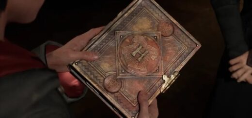 A video still from the Official Launch Trailer of "Hogwarts Legacy" shows an enchanted book that may be a Wizard Field Guide.