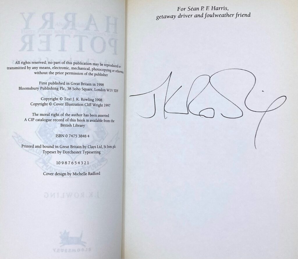 J.K. Rowling's signature in one of the "Harry Potter" books (Source: Hansons Auctioneers)