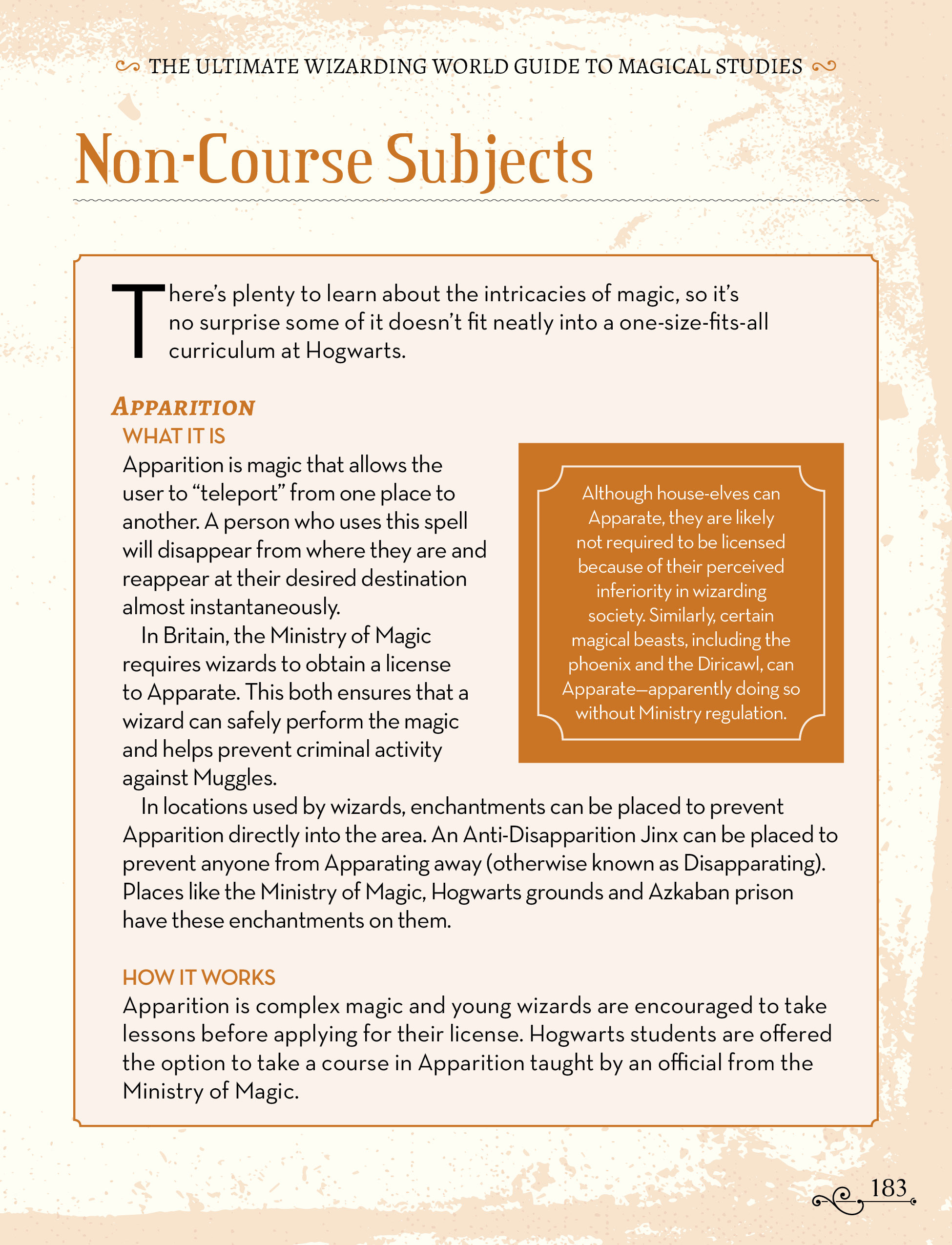 Non-course subjects page from “The Ultimate Wizarding World Guide to Magical Studies”