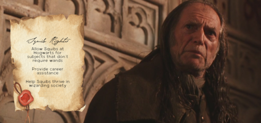 Proposals for Squib Rights on parchment next to a picture of Filch