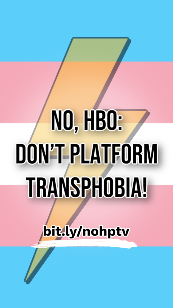 A banner from HP Fans Against Transphobia promotes the open letter and petition with a yellow lightning bolt against a trans flag background.