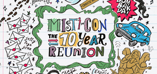 A promotional image for MISTI-Con 2023 features throwback-style doodles inspired by the Wizarding World franchise.