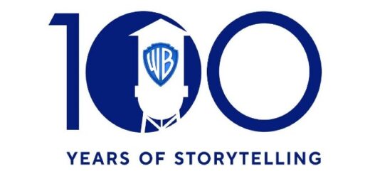 The Warner Bros. tower is featured inside the second zero of a large "100," to celebrate 100 years of storytelling.