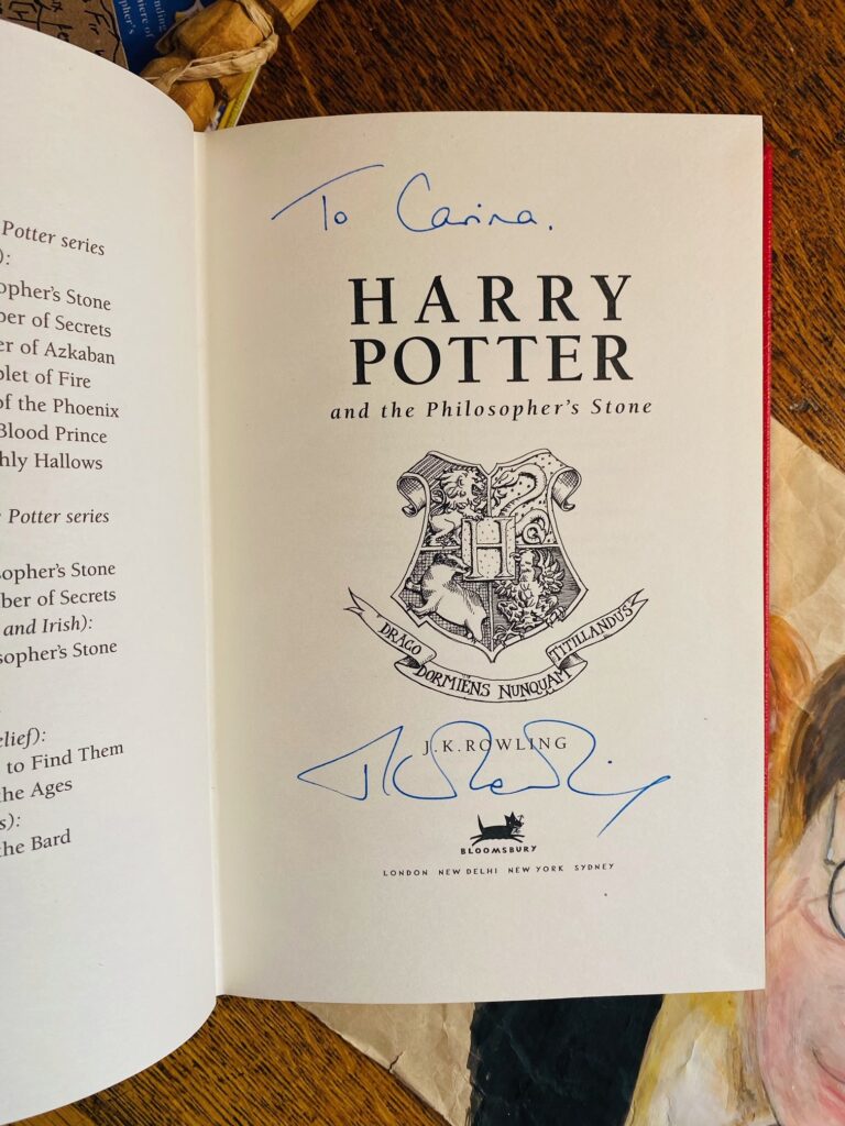 Author's signature in "Harry Potter and the Philosopher's Stone" competition prize edition (Credit: Hansons Auctioneers)