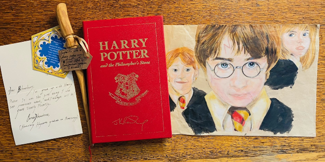 "Harry Potter and the Philosopher's Stone" special edition with Carina's competition entry (Credit: Hansons Auctioneers)