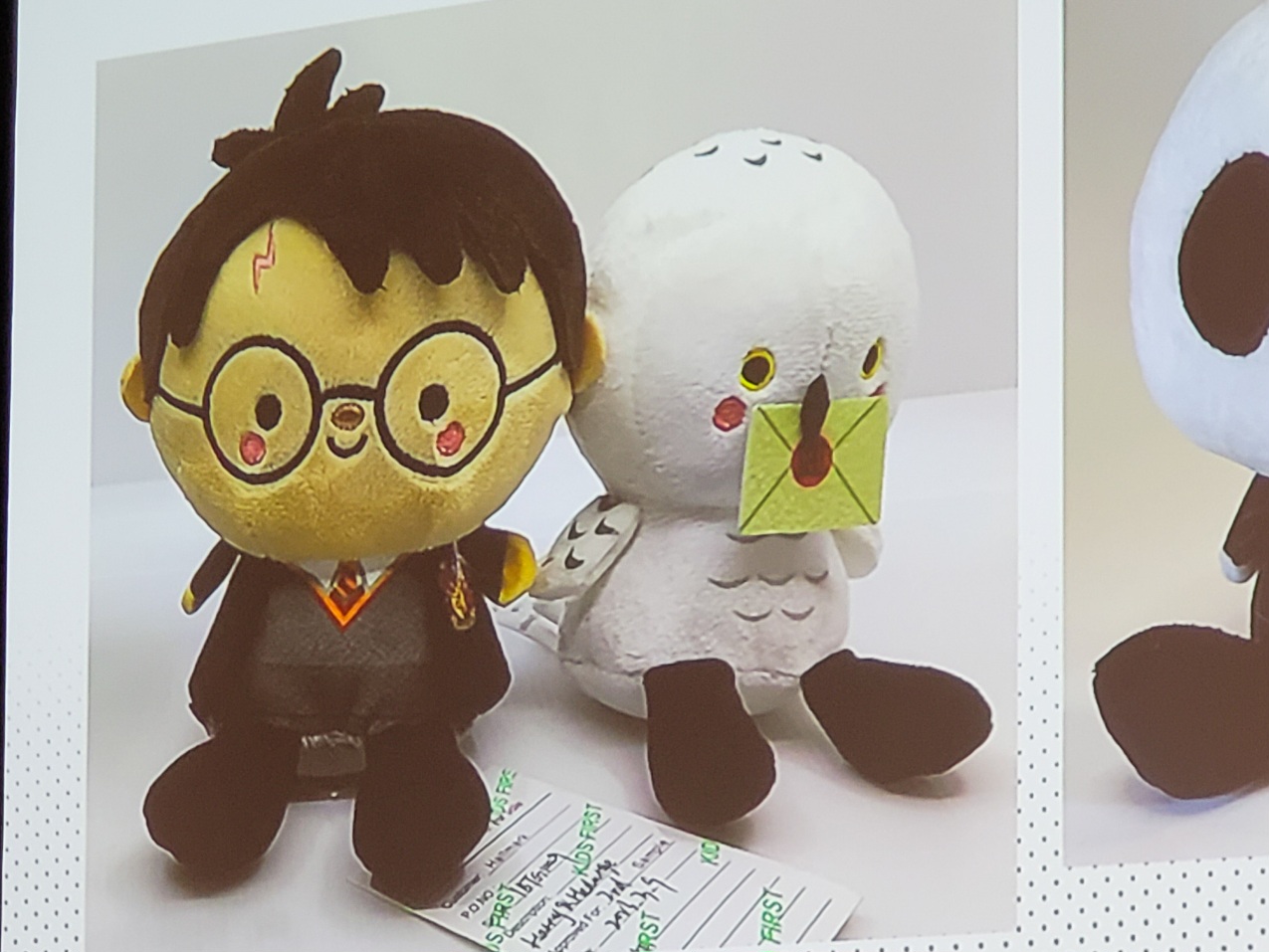 presentation slide of plush Harry and Hedwig