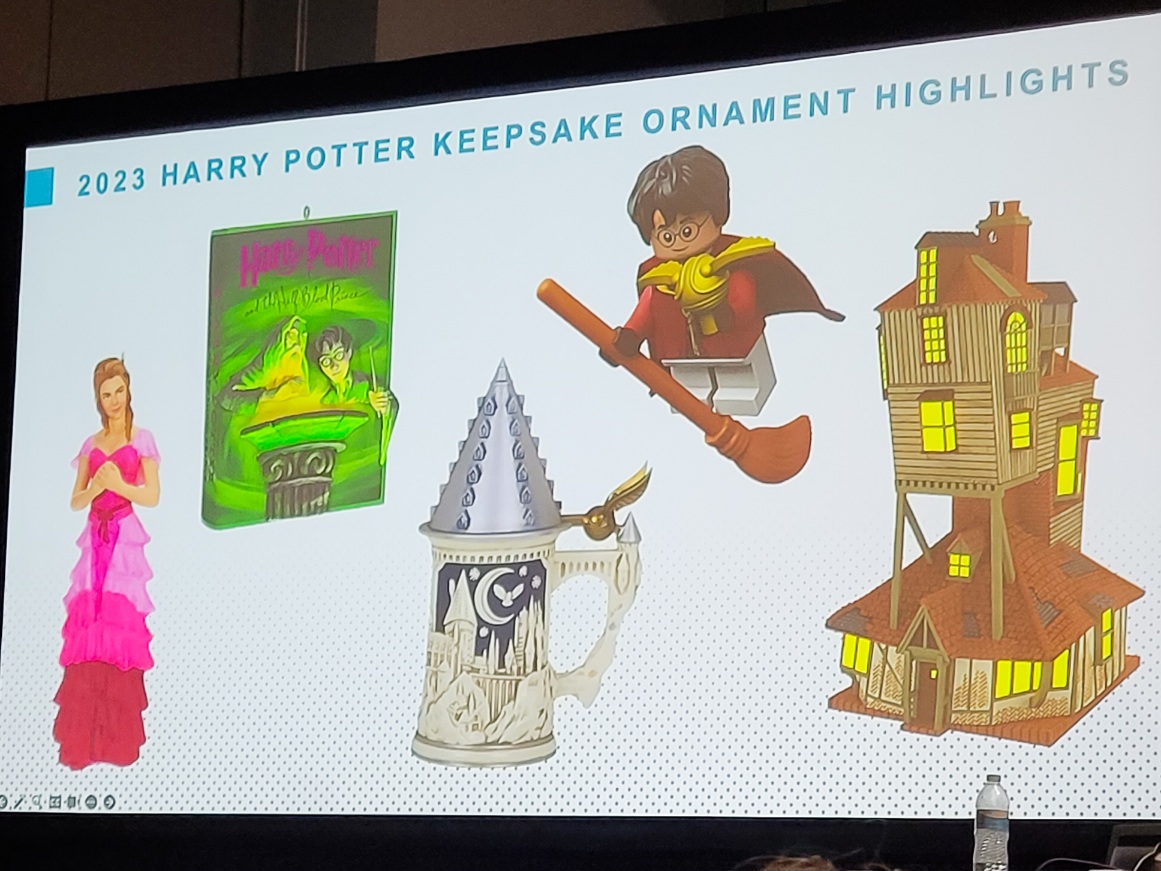 presentation slide showing 2023 Harry Potter Keepsake Ornaments