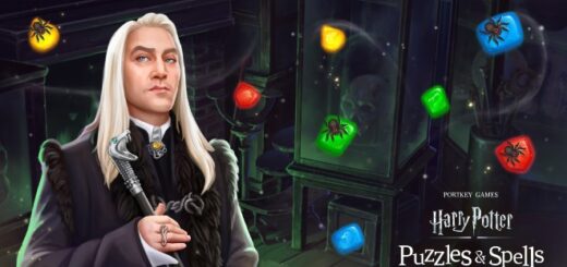 Key art from the new "Harry Potter: Puzzles and Spells" updates features a smirking Lucius Malfoy with his iconic snake head cane.