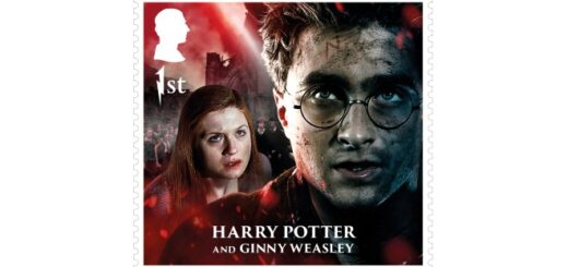 A stamp featuring Harry Potter with Ginny Weasley in the background.