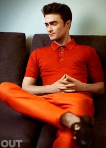 Daniel Radcliffe wearing all orange for "Out" magazine