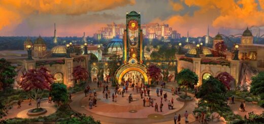 An artist rendering of the entrance to Universal Epic Universe shows "Chronos," a towering door which depicts planets aligning and serves as the gateway to Celestial Park.