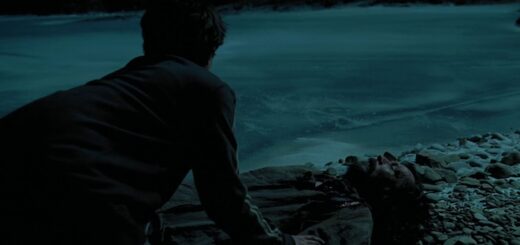 Night time. Sirius Black lying next to the Black Lake with Harry Potter kneeling over him