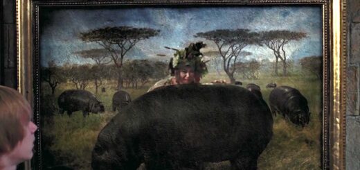 The Fat Lady hiding behind a hippo within a portrait that is not her own