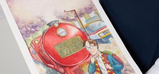 A watercolor painting depicts Harry Potter