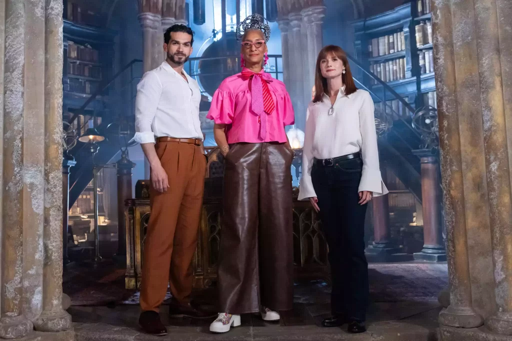 Bonnie Wright with Jozef Youssef and Carla Hall (Credit: Food Network).