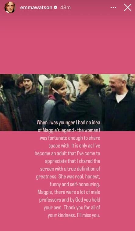 Emma Watson's tribute to Maggie Smith on Instagram Stories