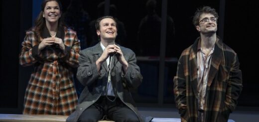 Jonathan Groff, Lindsay Mendez, and Daniel Radcliffe star in "Merrily We Roll Along."