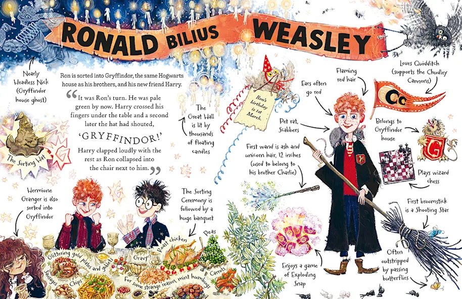 A page from the "Ron Weasley" guide of the "Pocket Potter" series features Ron's Sorting experience.